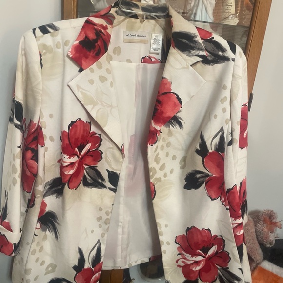 Alfred Dunner Women's Floral Blazer Jacket Size 16W White Red Open Front Lined - Picture 6 of 8